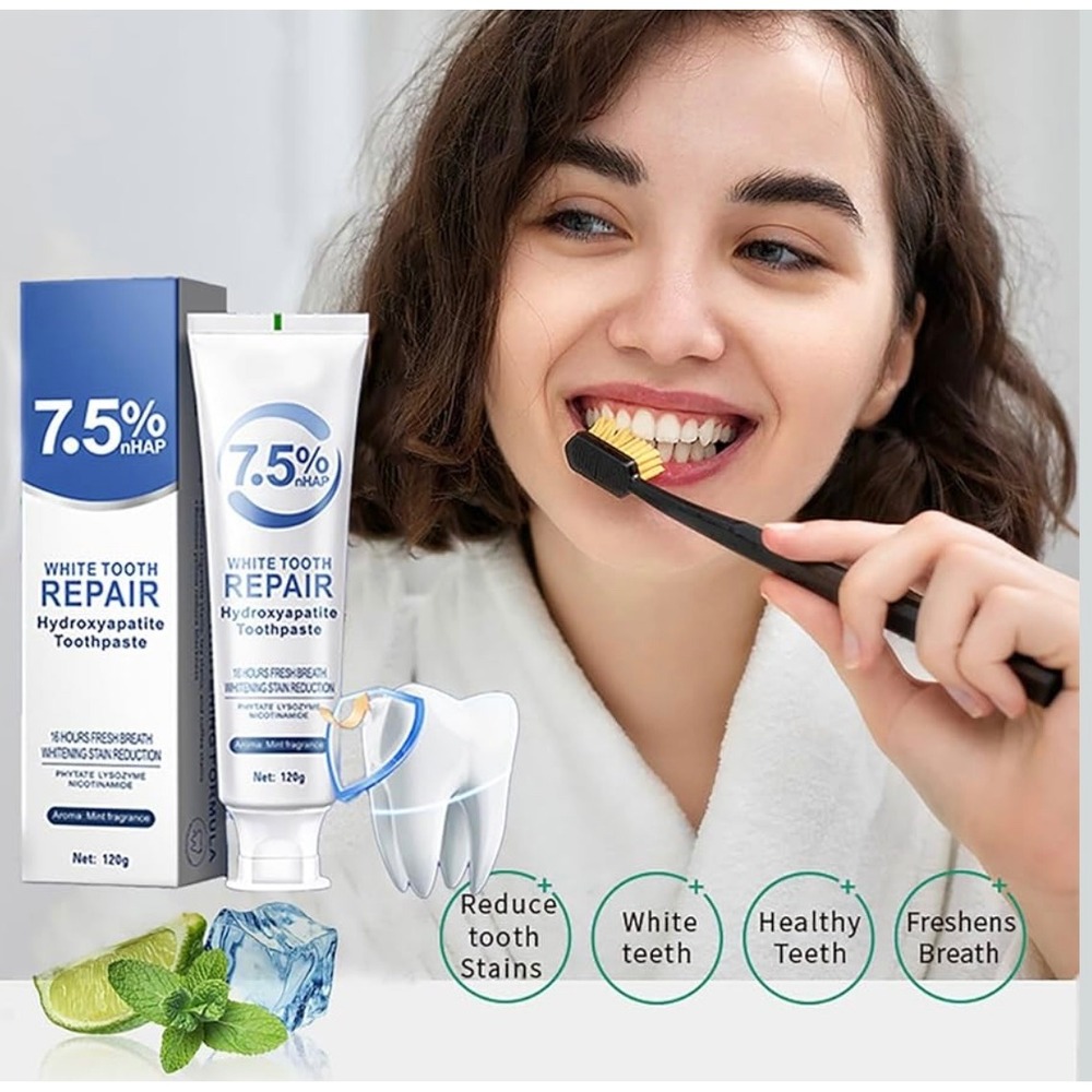 NEW Hydroxyapatite Toothpaste 7.5% Enamel Strengthening & Protection, Mint x2 - Picture 2 of 10